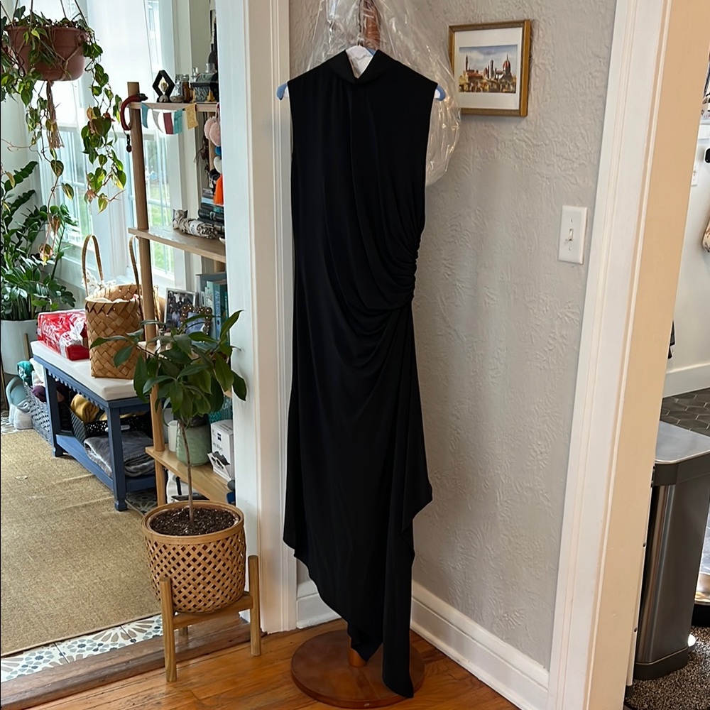 Halston Layla Jersey Asymmetrical Drape Dress // Black // 12